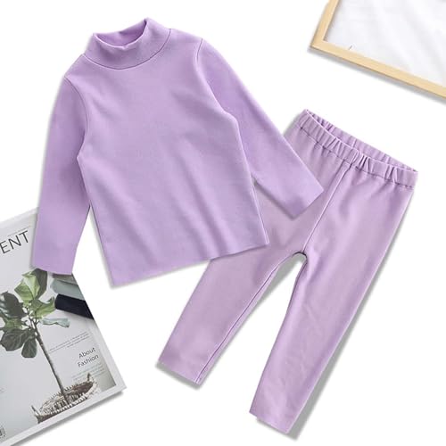 Children's Thermal Underwear Set Toddler Baby Boys Girls High Neck Household Clothes Solid Color Long Sleeve 2pc Set3
