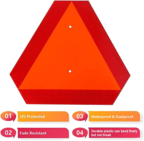 Image of 3 Pack Slow Moving Vehicle Sign,14 inchx16 inch Slow Moving Vehicle Triangle,Plastic Safety Sign Reflective for Golf Cart Tractor UTV,Up to 7 Years Outdoor Weatherproof