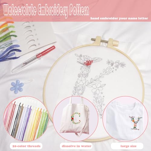 Image of Topapfo Letter L Stick and Stitch Embroidery Kit for Clothing, Beginners Alphabet Embroidery Patterns Water Soluble for Clothes Jeans T-Shirts Tote Bags
