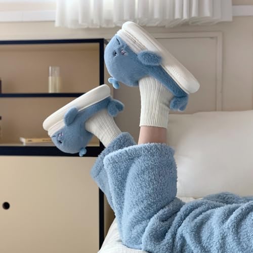 XIXITIAO Cute Animal Slippers,Fuzzy Cartoon Kawaii Whale Slippers,Plush House Shoesfor Women Men Indoor Fluffy Winter Slides2
