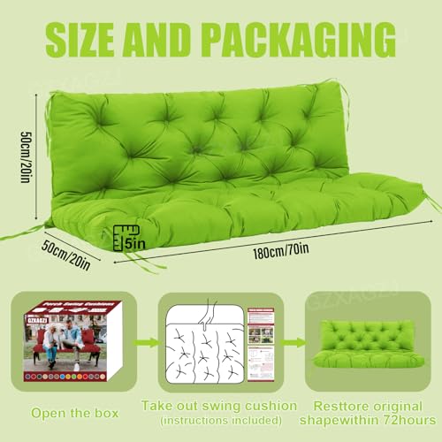 GZXAGZJ Premium Outdoor Swing Cushions 70x40 inch Waterproof Porch Swing Cushions 2-3 Seater Replacement with Backrest and Ties Swing Cushion for Outdoor Furniture Patio Porch Backyard Garden (Green) by GZXAGZJ - Image 5