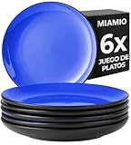 MIAMIO - Set de Plato/Plato de Cena Vajilla de Cerámica de Gres - Colección Le Papillon (Azul, 21 cm)