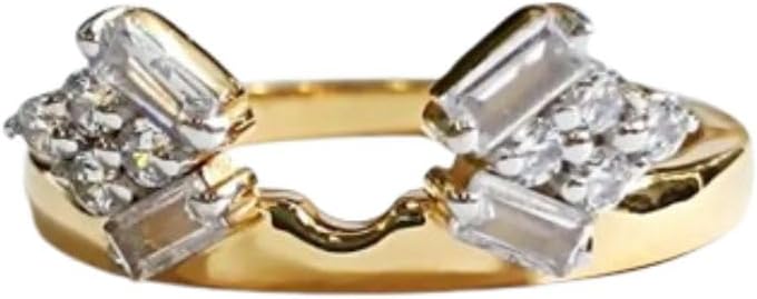 IshaanJewel Multi Shape Cluster Diamond Vintage Timeless Stacking U Shape Ring 14K Yellow Gold Plated Art Deco Matching Wedding Band 925 Sterling Silver Handmade Jewelry Anniversary Ring Gift For Her