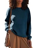 MEROKEETY Women's 2025 Long Sleeve Waffle Knit Pullover Sweater Crew Neck Solid Color Jumper Tops, Teal, S