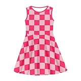 Pink Checkered Plaid Girls Summer Sleeveless Midi Dress Casual Beach Sundresses Kids Crew Neck Dresses Size 7-8 Years