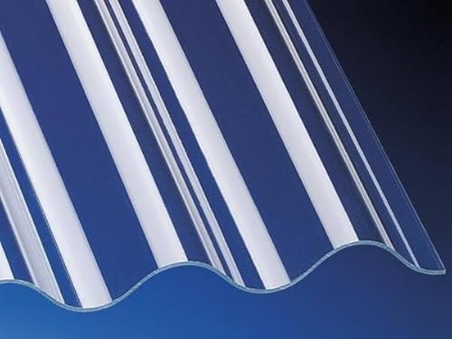 Polycarbonat Wellplatten Lichtplatten Profil 76/18 Sinus (Welle) - 1,3 mm - glatt - glasklar - uneingeschränkt hagelfest - Lichtdurchlässigkeit > 90% - 19,90 Euro/m² (2000 mm)