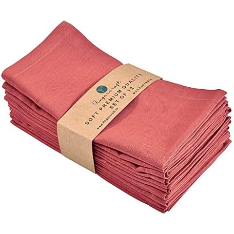 FINGERCRAFT Cloth Napkins,Cotton Linen Blend Fabric 12 Pack, Premium Quality, Mitered Corners for Every Day Use Napkins are Pre Shrunk and Good Absorbency Color (Coral) Cover
