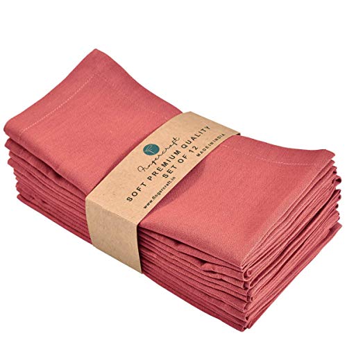 FINGERCRAFT Cloth Napkins,Cotton Linen Blend Fabric 12 Pack, Premium Quality, Mitered Corners for Every Day Use Napkins are Pre Shrunk and Good Absorbency Color (Coral)