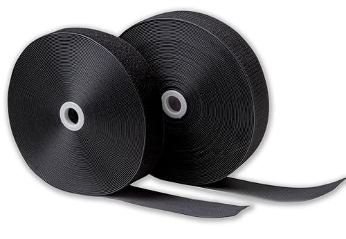 IPEA Belcro color Negro para Coser (No Adhesivo) – 25 Metros x 50 mm – Cinta Extra Fuerte multiusos para Ecoración, Hogar, Ropa – Bobina Gancho y Anilla – Color Negro - 5 cm