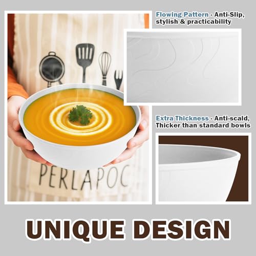 Image of Wheat Straw Cereal Bowls 40 OZ, Unbreakable Bowls Set of 6, Microwave & Dishwasher Safe Bowl for Kitchen, Reusable Plastic Bowl for Cereal, Soup, Salad and Ramen, White