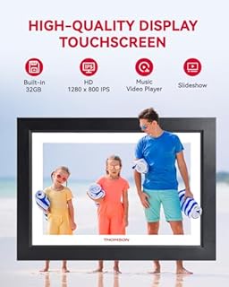 THOMSON Cornice Digitale da 10,1 Pollici - Cornice Digitale Foto WiFi, Portafoto Digitale 1280x800 HD Schermo Touch IPS, Condivisione di Immagini Musica Videos del, Calendario, Memoria 32 GB