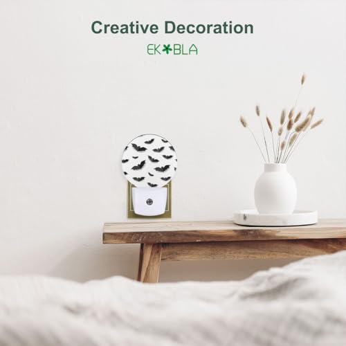 Image of EKOBLA Bat Night Light, Seasonal Black Bat and Spider Halloween Night Lights Plug Into Wall with Auto Sensor for Bedroom and Staircase