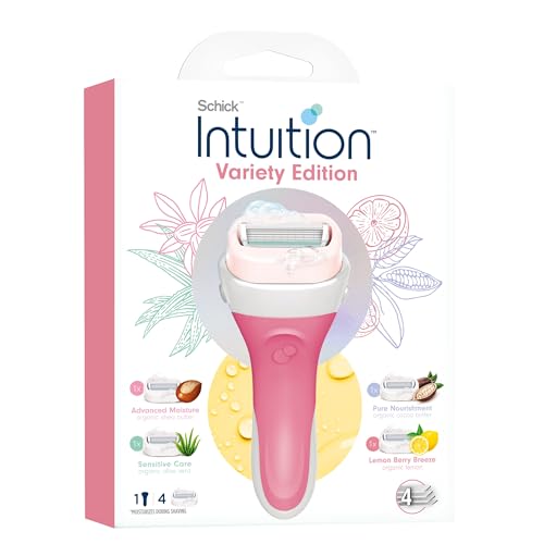 Intuition Value Pack Razor for Women 2 in 1 Lathers and Shaves in One Step with Organic Aloe Vitamin E Shea Butter Coconut Milk Almond Milk and Pomegranate Extract 1 Handle 4 Refills