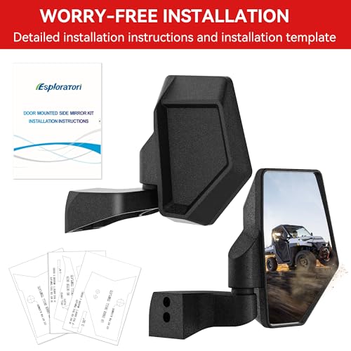 Upgraded Ranger Side Mirrors Door Mounted, Esploratori UTV Side Mirrors 7.95\" x 5.7\" for Full-Door Polaris Ranger Compatible With 2018-24 Polaris Ranger CREW SP XP 570 1000 2019-24 Commercial Pro XD - Thumbnail 5
