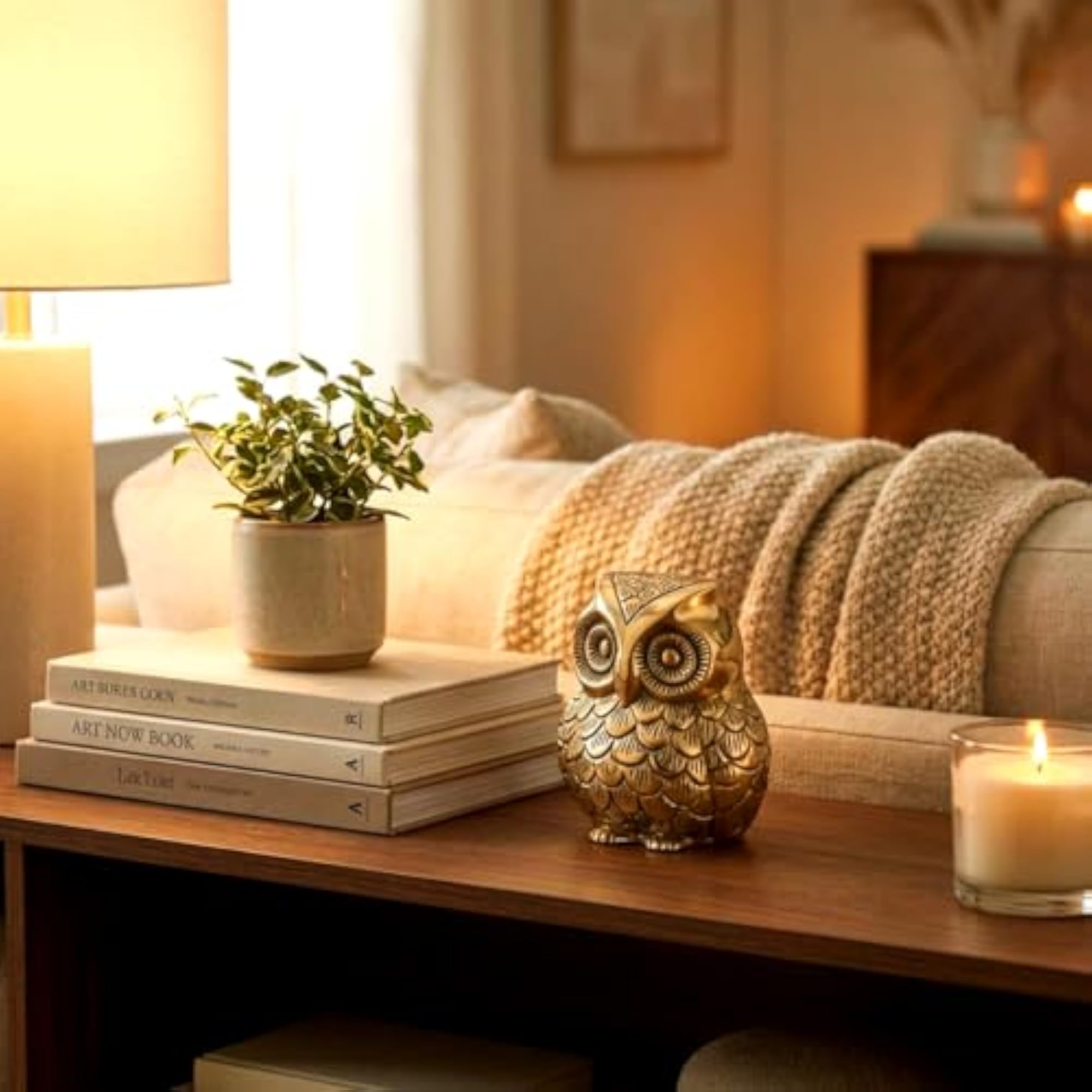 Brass Owl Statue for Good Luck, Handmade Sculpture
