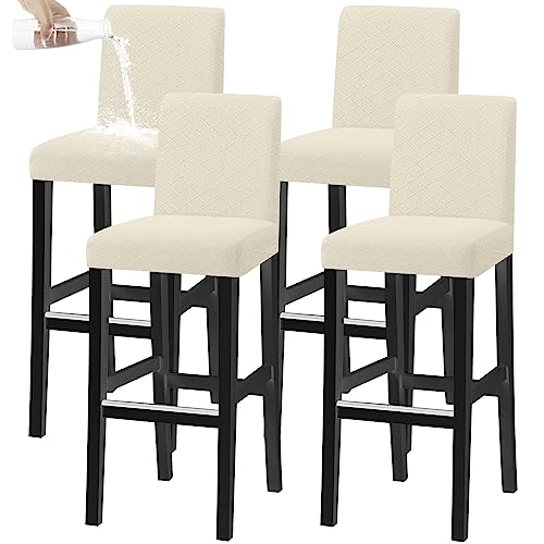 KELUINA Bar Chair Stool Covers, Stretch Removable Washable Chair Slipcover for Short Swivel Dinning Chair Back Chair Bar Stool Chair (Beige,Set of 4)