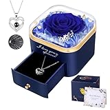 Firestyle Preserved Blue Real Rose with I Love You Necklace in 100 Languages-Eternal Flowers Rose Gifts for Women Mum Wife Girlfriend on Christmas Valentines Day Mothers Day Anniversary Birthday