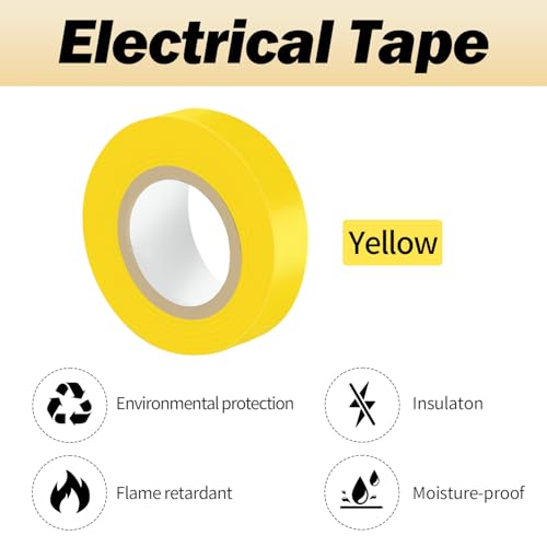 Image of Yellow Electrical Tape, Flame Retardant Indoor Outdoor Waterproof High Temperature Resistance Electric Tape for Most Domestic, Commercial, and Industrial Environments, 0.7 in X 42 ft, 10 Rolls