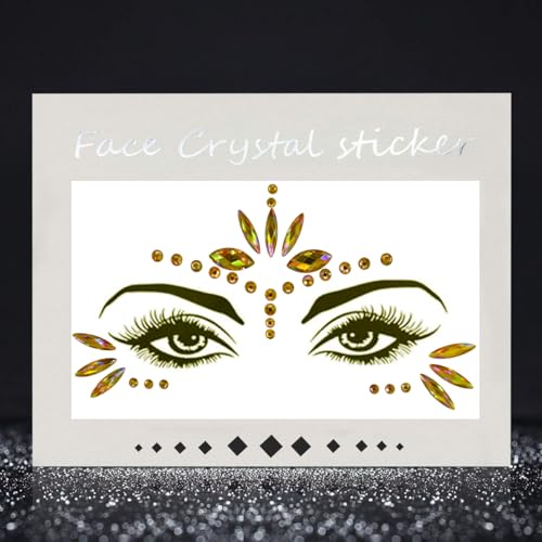 Meerjungfrau Gesicht Edelsteine Stick Schmuck für Frauen Cosplay Meerjungfrau Halloween Make-up Aufkleber Rave Party Geschenk für Kinder Gesicht Tattoo Konzert Dress-up Dekorationen (Gold)