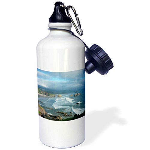 3dRose Unisex Coast and Cannon Beach de Ecola State Park, Oregon. Botella de agua, 21 oz (wb_206950_1), color blanco