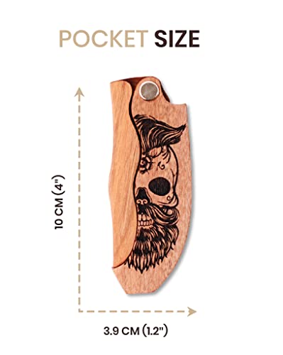 Wooden Beard Comb For Men Folding Pocket Comb For Moustache Beard & Hair Walnut Combs With The Engraving (Half Skull) #TOP4