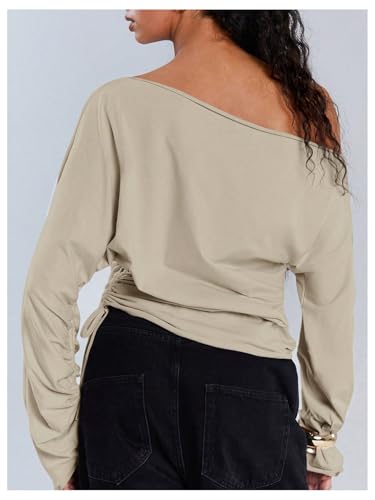 MakeMeChic Y2k Women's Off The Shoulder Long Sleeve Tops Going Out Asymmetrical Trendy Tops Cropped Sweatshirt3