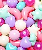 TRENDPLAY Ball Pit Balls for Toddlers, Star Heart Moon Shape 50 Pieces, Plastic Toy Balls for Boys Girls Kids Dogs, Pearl Pink+ Green+ Purple