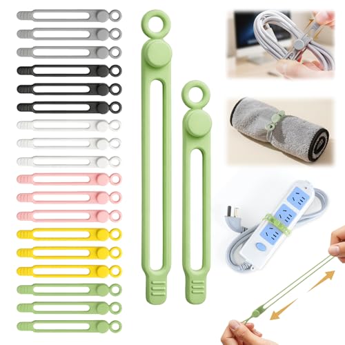 30 Pcs Silicone Cable Ties, Reusable Data Cable Organizer Wire Organizers for Office, Multipurpose Elastic Cord Wraps Cable Management for Charging Cord,Appliances,Home,Office,Kitchen,School,Travel