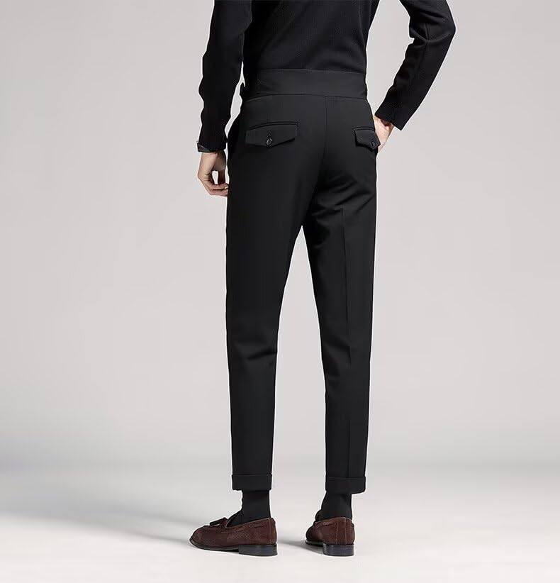 Men’s Linen Casual Dress Pants Pleat Front Work Business Suit Pants Regular Fit Trouser Elastic Waist Slacks4