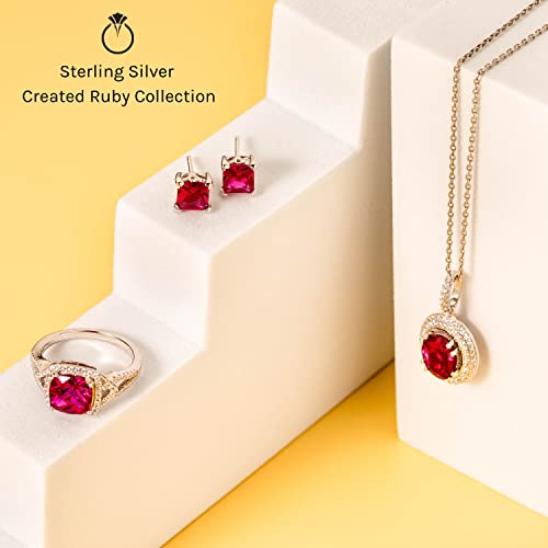 Peora Created Ruby 4Mm Milgrain Half-Eternity Anniversary Wedding Ring Band For Women 925 Sterling Silver, 0.75 Carat Total Round Shape, Size 8 #TOP4