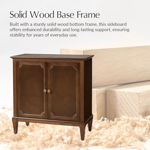 Image of Accent Storage Cabinet with Adjustable Shelf, 2-Doors Transitional Sideboard Buffet with Solid Wood Legs & Vintage Metal Knobs for Living Room or Kitchen, Hallway, Walnut