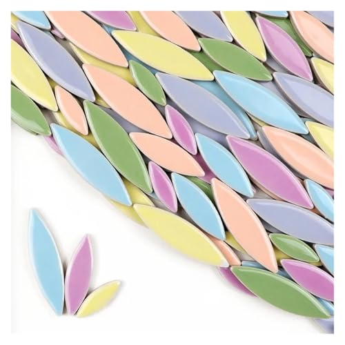 Mosaic Glass Pieces 200g Willow Leaves Mosaic Tiles Porcelain Leaf-Shape Tile 3 Sizes Mix Multi Color DIY Making Stones for Craft Arts Decor for Mosaic Crafts(Color04)