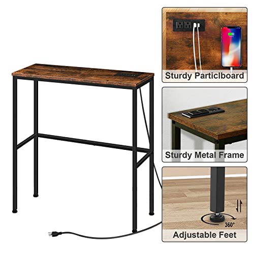 Oirboeus Narrow Console Table With Power Outlets,29.5" Entryway Table With Charging Station,Sofa Table,Entrance Table For Entryway,Bedroom, Living Room,Front Hall,Rustic Brown #TOP3