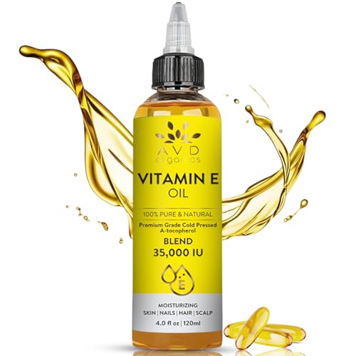 Image of AVD ORGANICS Vitamin E Oil for Skin - 100% Pure & Natural, 35,000 IU | Premium Grade, Cold-Pressed and Tocopherol Vit E Oil to Repair Dry, Damaged Skin| Moisturizing, Hair and Scalp 4.05 Fl Oz