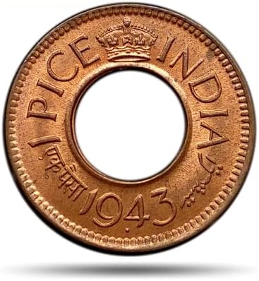 COINIACS 1 Pice (Hole Pice) UNC George VI 1943-47 Copper Old Coin, British India Uniform Coinage, UNC