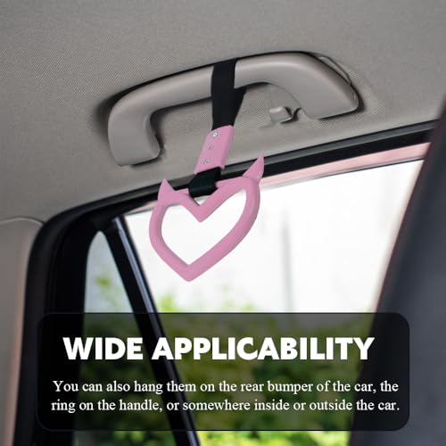 Image of 2PCS Heart shaped Car Handle Straps, Heart Car Accessories, Ring Hearts Shaped Cars Hand Strap Drift Charm, Universal Handle Keychains Accessory Suitable for Cars Bus (Pink+black)