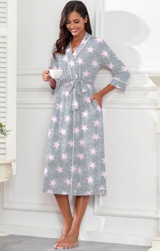 Image of PrinStory Womens Robe Long Knit Bathrobe Lightweight Soft Robes Ladies Bath Robe