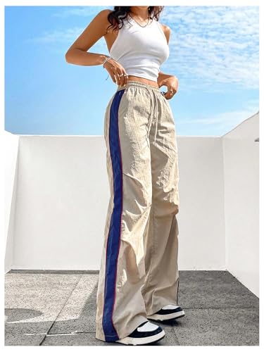 Verdusa Women's Color Block Baggy Pants Drawstring Waist Wide Leg Loose Trousers with Pockets4