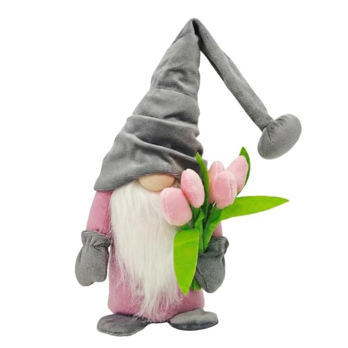 Ourdort GNOME Spring Tulips Decoration,Peluche Gnomo,Decorazioni Pasqua Gnomo Peluch,Regalo Festa della Mamma Idee Regalo,Regalo per la Festa della Mamma per Donne (Grigio)