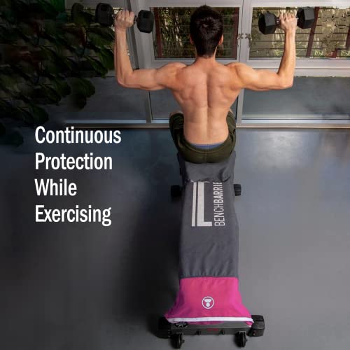 BenchBarrier - Multifunctionele zweetdichte/geurvrije microfiber fitnessapparatuur hoes voor gewichtsbank, workout bankpers, gym oefenapparatuur hoes met mini opbergzakken (roze) - Afbeelding 4