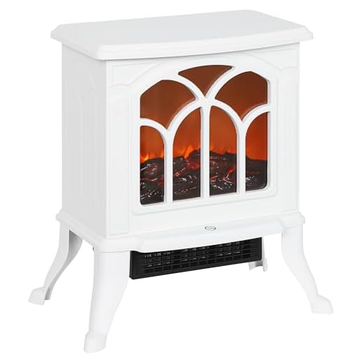 HOMCOM Chimenea Eléctrica de Pie 750/1500 W, Chimenea Decorativa con 2 Niveles de Potencia, Efecto Llama, Protección Sobrecalentamiento, Área de Cobertura 15-20 m², Blanco