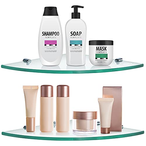 Sanbege 2 Pcs Tempered Glass Corner Shelf With 8 Brackets, 11.5" X 11.5" Floating Shower Caddy, Wall Mounted Shampoo Holder Organizer For Bathroom, Kitchen, Living Room #TOP10