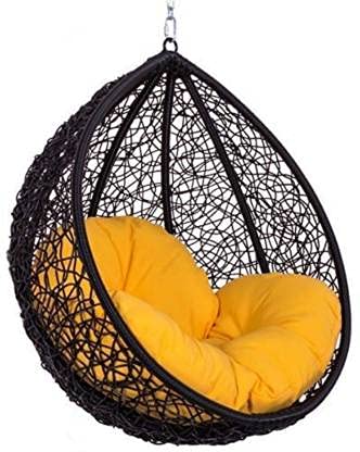 Optiment Single Seater |Swing Chair Without Stand & Cushion & Hook Outdoor Indoor| Outdoor| Living Room | Balcony | Garden | Patio | Home Improvement (Swing_Black, Cushion_Yellow), Ceiling Swing