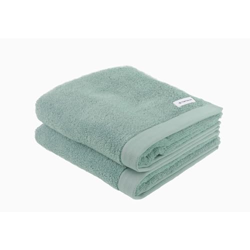 TOM TAILOR Handtuch, 2er Set, 50 x 100 cm, 100{e98b722580a6dbc67bdbf9ffbde0130e9cd0106d00eec92400eeeeb485068241} Baumwolle / Frottier, mit Aufhänger und Label mit Logo, COLOR BATH TOWEL Türkis (Fresh Sage)