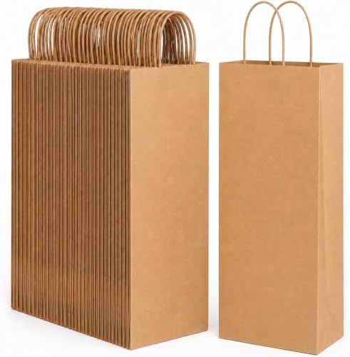 IDIDG Kraft Paper Bags 6x3.25x13 Wine Bags with Handles 100 Pcs Brown Wine Bag W