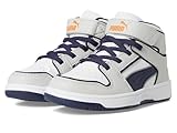 PUMA Rebound Layup Mid Hook and Loop Shoes (Little Kid) Sneaker, Glacial Gray/Navy/Rickie Orange, 1 US Unisex