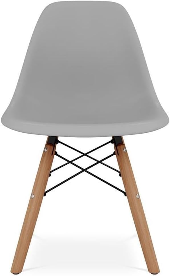 MAKLAINE Kids Chair, 21.75 in Plastic and Wood, Gray Finish, Ergonomic Design with Curved Back, Modern Playroom Seating, Sturdy Wire Metal Base, Lightweight Chair for Coloring and Snacks