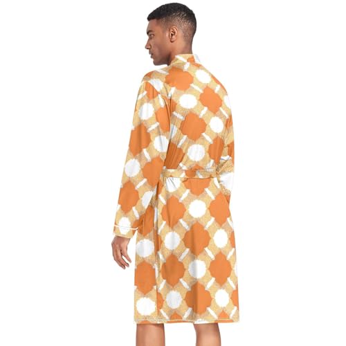 Men’s Robe Orange Pattern Print, Long Sleeve Bathrobe for Sleep Shower-M4