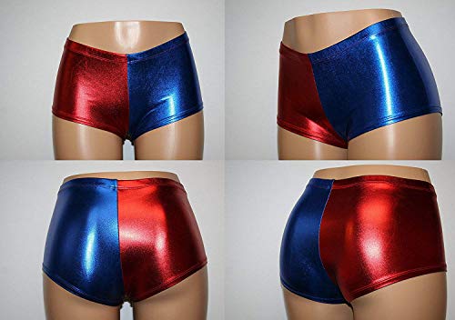 GZHOK Women's Faux Leather Cosplay Blue Red Shorts Panties Jackety Neckalce - Image 3