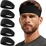 CYPERROCK 5 Pack Sweat Band, Running Sports Headbands Moisture Wicking Workout Headband for Men/Women 5 Black